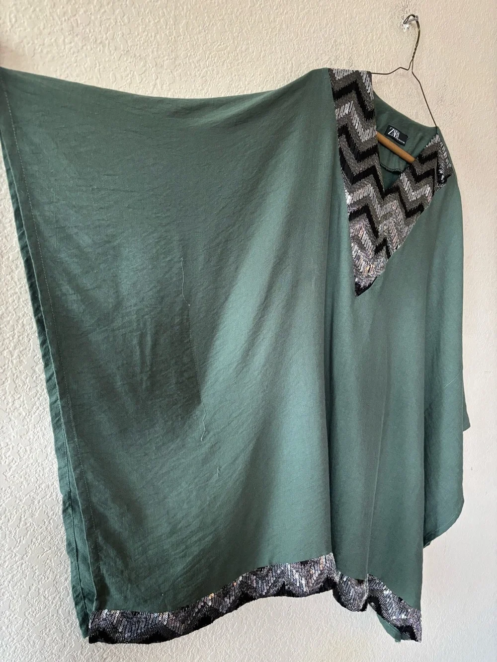 Zara Collection Sequin Chevron Caftan Tunic Poncho‎ Sage Green Oversized